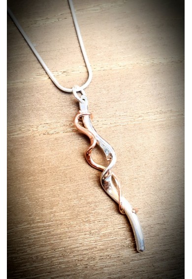 Torque Silver Double Twisted Pendant with Red Gold