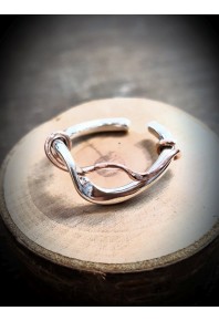 Torque Silver Double Ring With Red Gold
